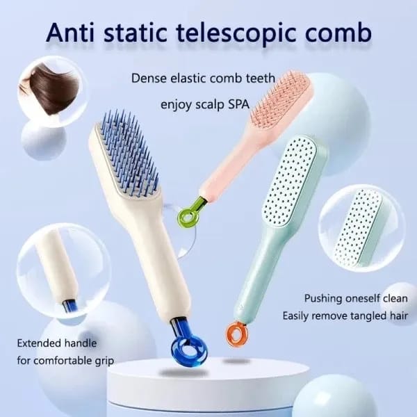 Magic Retractable Comb Self Cleaning Hair Brush Massage Anti-static Hair Smoothing Comb, Suitable for All Hair