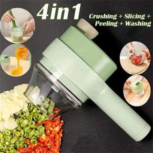 4 in 1 Electric Vegetable Cutter Chopper Cooking Handheld Hammer Food Chopper Garlic Press and Set Slicer Vegetable Spiral Slicer Cutter Masher Machine