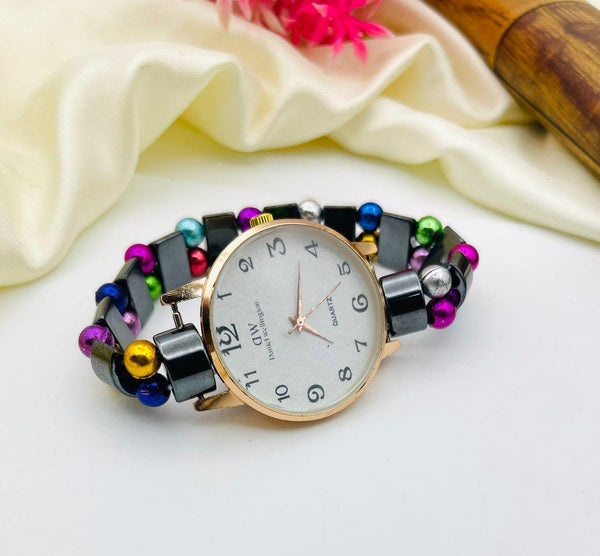 Women's Fashion Watch with Colorful Beaded Bracelet Band